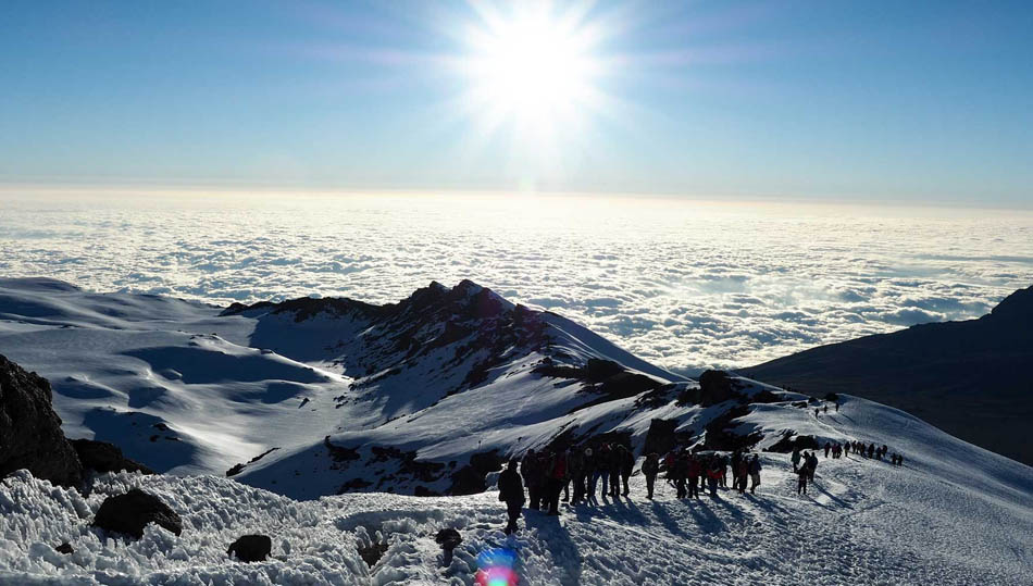 Trekkers ascending the Northern Circuit route on Mount Kilimanjaro